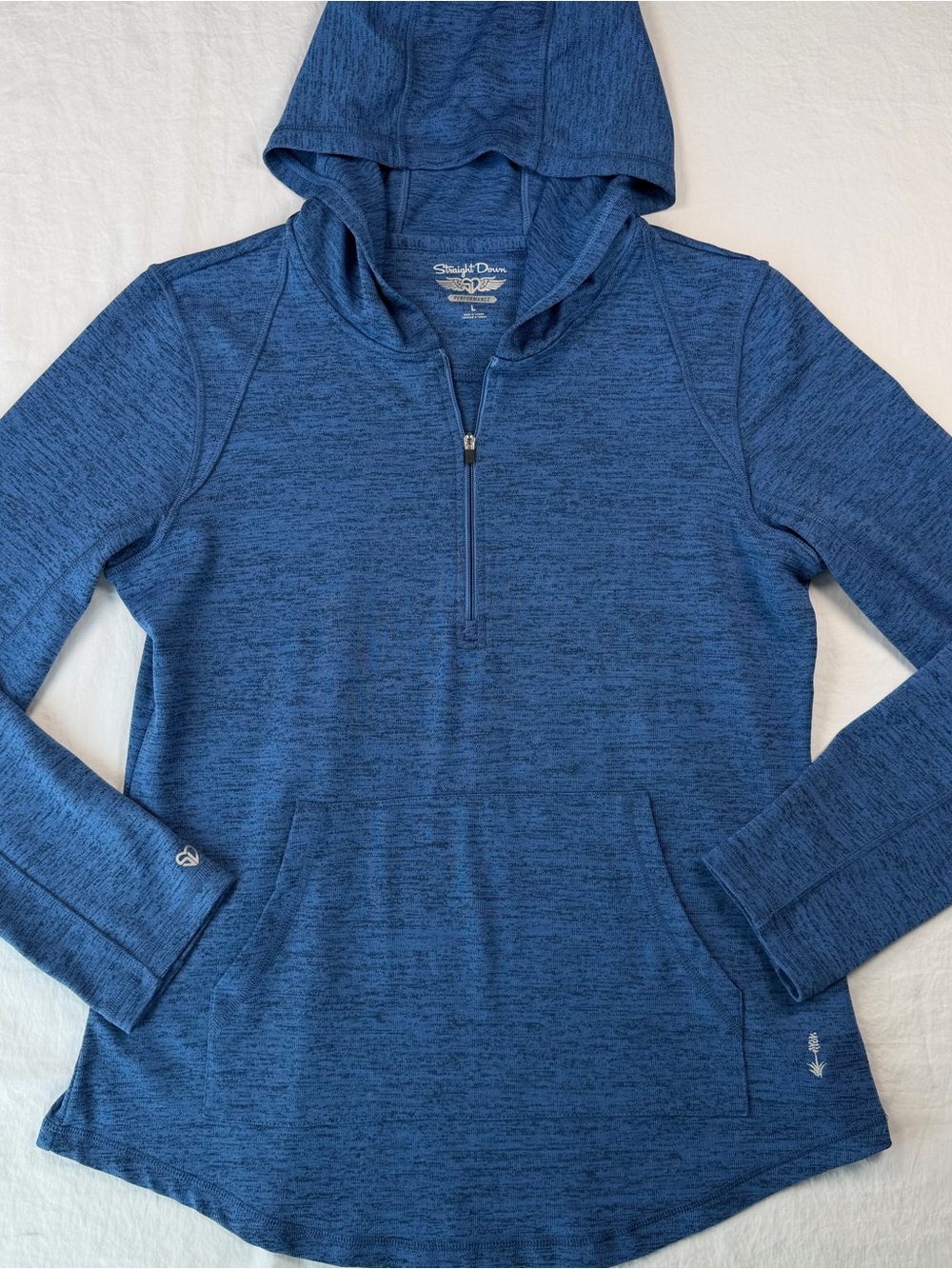 Straight Down Performance Women’s L Blue Heather 1/4 Zip Hoodie Golf